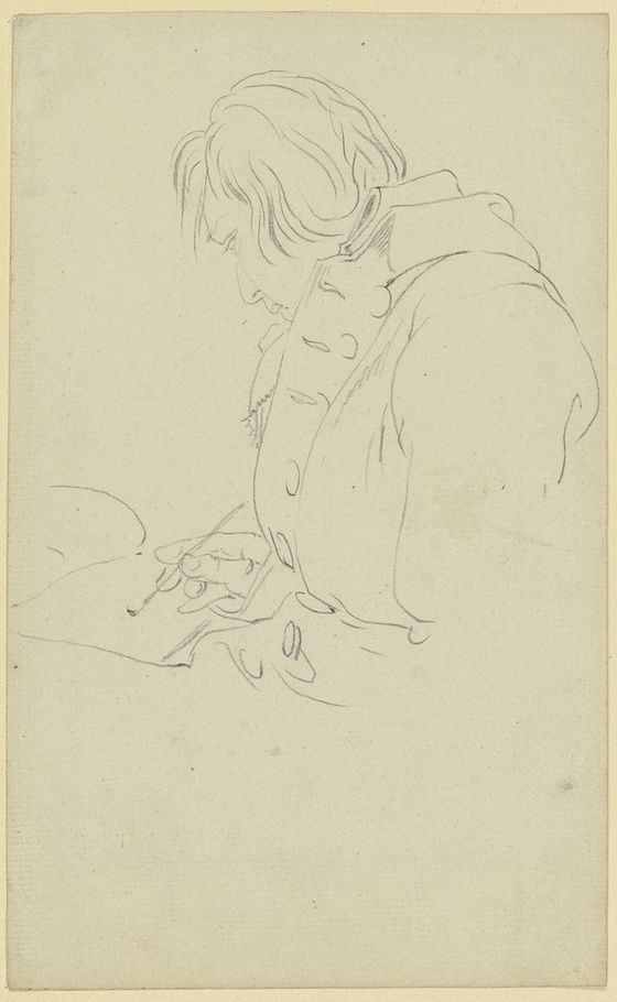Wilhelm von Kobell - Bildnis eines Zeichners mit Skizzenbuch, Brustbildnis im Profil nach links