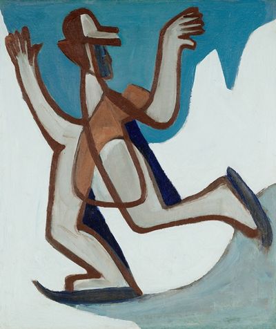 滑冰者横扫阿尔卑斯山结冰的湖面