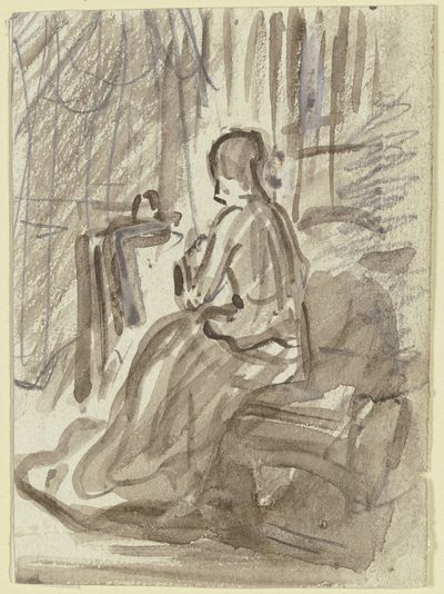 背坐的女子