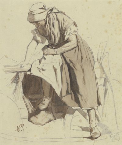 匈牙利农妇准备从侧面爬上马车