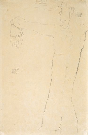 举起手臂的裸体男子