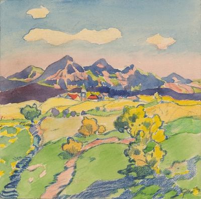 8. – 山麓草甸间的村庄景色