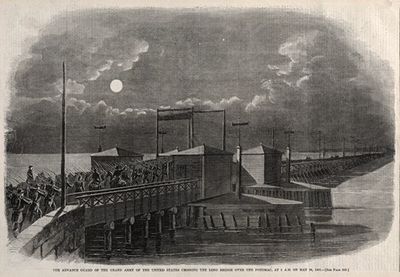 美国大军先遣队于1861年5月24日凌晨2点横渡波托马克河长桥