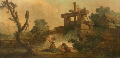 桥旁的家庭和洗衣房的洗衣房