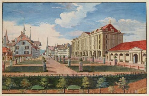 伯尔尼角屋和沟渠长廊的景色