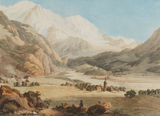 Servoz、Aiguille du Gouté和Bionnassey冰川视图